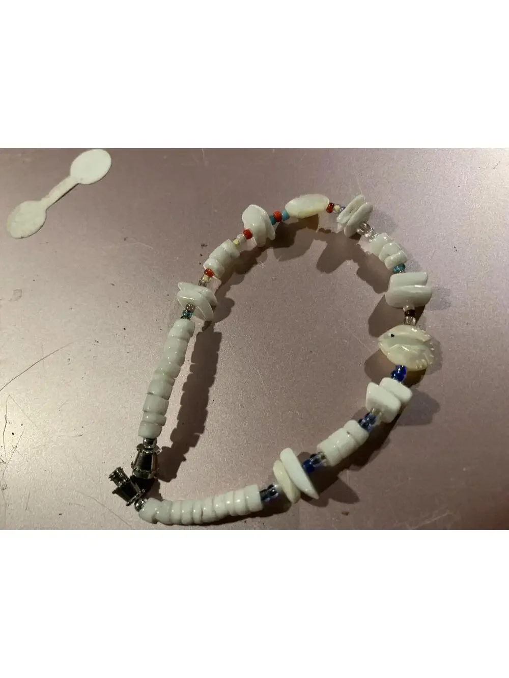 White Beaded Bracelet with Multicolor Accent Beads